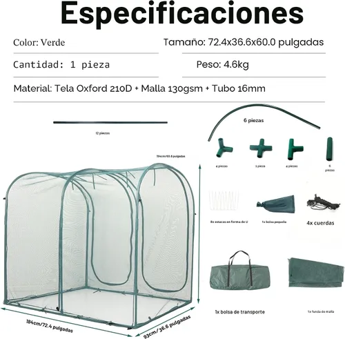 Miniatura 3 de Poray Túnel Grande 73''x37''x61'' Cubierta de Malla para Plantas, Jaula de Cultivo de 5 Pies de Alto Malla para Tomates, Cubierta Protectora contra