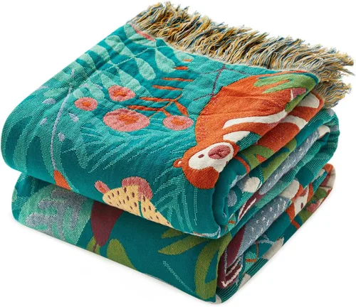 Miniatura 13 de MSGKV Manta de Tiro 100% Algodón para Cama Sofá Otoño 90''x 98'' Mantas de Muselina Súper Suaves Cálidas Colcha Bohemia Ligera Mantas Decorativas