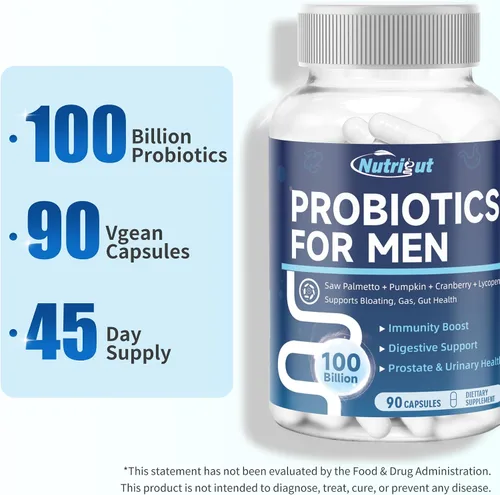 Miniatura 8 de Probióticos para hombres, 100 mil millones de UFC con prebióticos, bayas de palma enana, semillas de calabaza, arándano y licopeno para la salud
