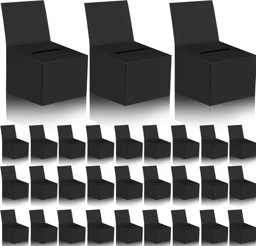 Paquete de 30 cajas de sugerencias para rifas con ranura, cajas de cartón de 6.5 x 4.5 x 4.5 pulgadas con ranura para boletos y cabecera extraíble