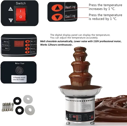 Miniatura 6 de Fuente de chocolate 110V eléctrica de 4 niveles Fuente de chocolate digital Máquina de fusión Fuente de fondue de calefacción, 6.6 lbs de chocolate