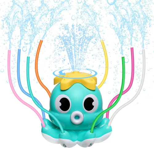 Miniatura 9 de MoKo Aspersor de dinosaurio para niños, bonito juguete de agua para exteriores, juguete de piscina con 2 abrazaderas de manguera, 3 boquillas