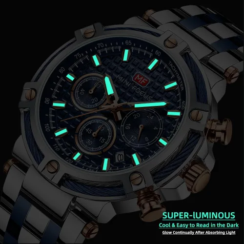 Miniatura 4 de MF MINI FOCUS Relojes de negocios para hombre (cronógrafo/resistente al agua/luminiscente/calendario/24 horas) Relojes de cara grande con banda