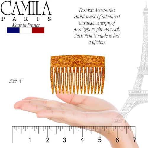 Miniatura 3 de Camila Paris CP3330 - Peine lateral francés de 3 pulgadas, color ámbar pequeño, peines de pelo con torsión francesa, pinzas de sujeción fuerte