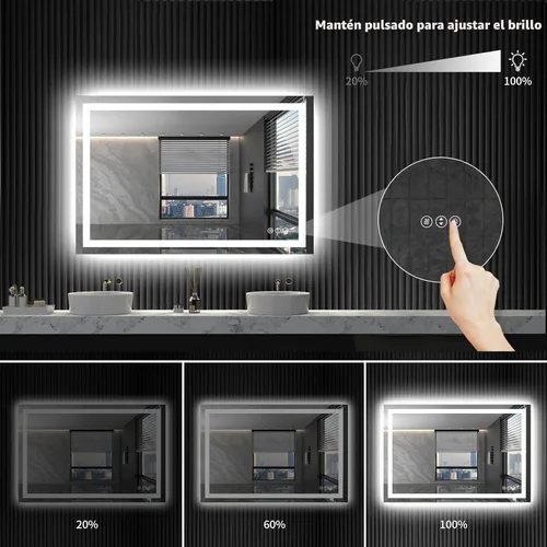 Miniatura 4 de Loaao Espejo de baño con LED y luces, 48 x 32 pulgadas, antiempañamiento, regulable, retroiluminación, luz frontal, espejo de tocador de baño