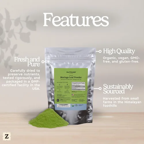Miniatura 6 de Zen Polvo de hoja de moringa con principio orgánico, certificado por USDA, 1 libra