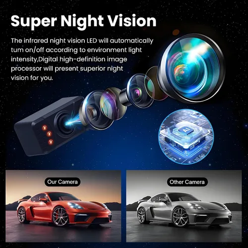 Miniatura 6 de Cámara de respaldo HD 1080P con cable de fácil configuración Plug-Play vista trasera soporte de placa de matrícula cámara detección de movimiento