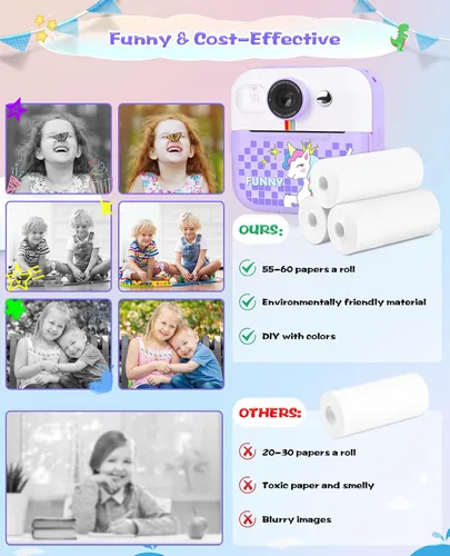 Miniatura 6 de Cámara de impresión instantánea, regalos de cumpleaños para niños y niñas, cámara de video digital HD 1080P para niños, juguetes para niñas de 4 a