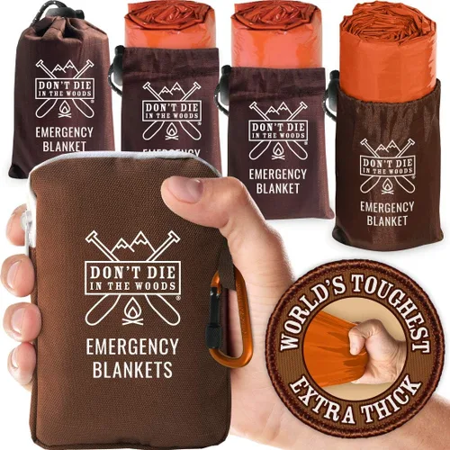 Don't Die In The Woods - Mantas de emergencia más resistentes del mundo [Pack de 4] Manta térmica extra gruesa de mylar espacial - Uno de los diez