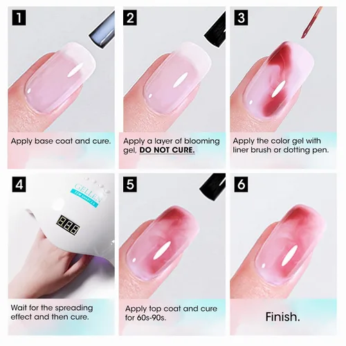 Miniatura 7 de GELLEN Blooming Gel para uñas, esmalte de uñas de gel transparente de 0.6 fl oz para arte de uñas, fácil de diseñar, degradado de acuarela de mármol