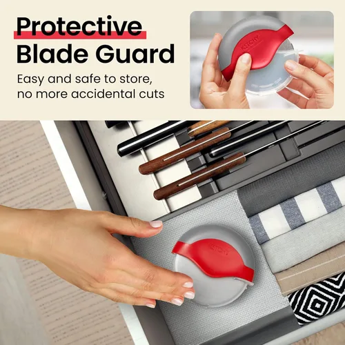 Miniatura 4 de Rueda para cortar pizza con protección para cuchilla Kitchy, rebanador súper afilado y fácil de limpiar, de acero inoxidable, Rojo