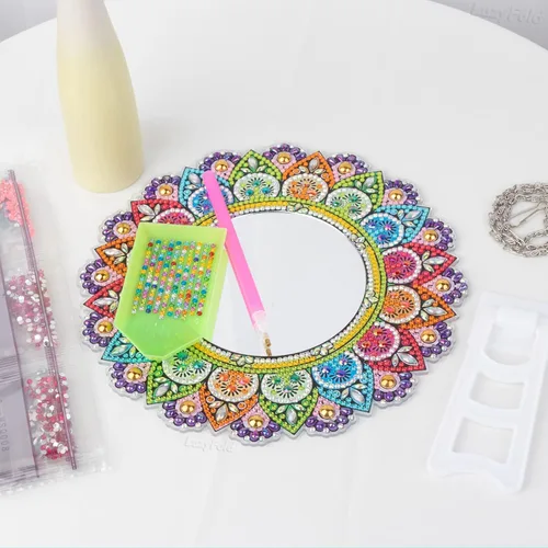 Miniatura 7 de Espejo de diamante, espejo de maquillaje de mandala, pintura de diamante con forma especial para principiantes, manualidades, regalos