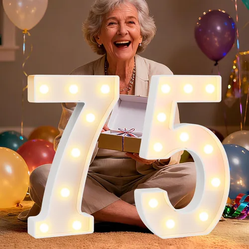Miniatura 82 de Pooqla Letras y Números Decorativos con Luces LED, Letras y Números de Neón de Plástico Blanco para Decoración de Fiestas, Bodas, Funciona
