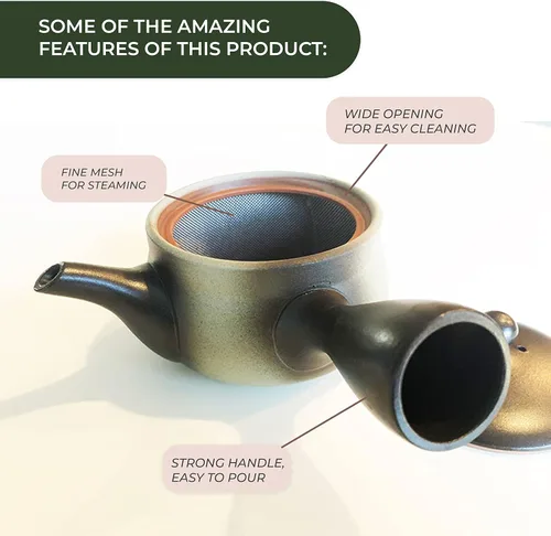 Miniatura 7 de Japanese Green Tea Co. Tetera japonesa de arcilla roja para té verde (9 onzas), tetera tradicional de arcilla fabricada en Tokoname con diseño
