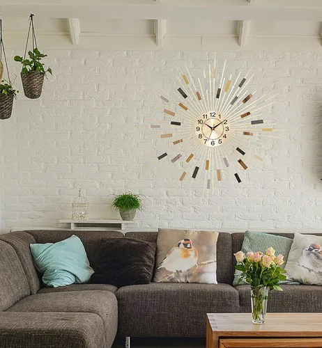 Miniatura 6 de Starburst Reloj de Pared Redondo Decorativo de 24" Silencioso Operado por Batería, Reloj de Pared Decorativo de Metal Moderno de Mediados de Siglo