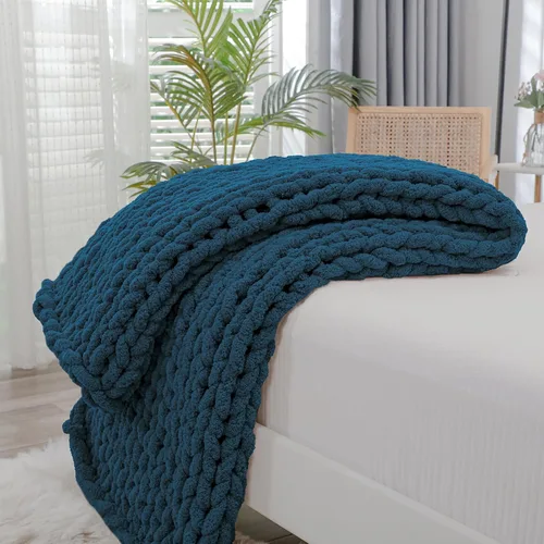 Miniatura 28 de Bigacogo Manta de punto grueso para sofá, 51 x 63 pulgadas, 100% tejida a mano con hilo de felpilla grueso jumbo, acogedoras y suaves mantas grandes
