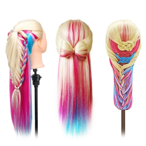 Miniatura 5 de TopDirect Cabeza de maniquí de cosmetología de pelo colorido de 29 pulgadas de largo para práctica de peinado y peluquería, muñeca de entrenamiento