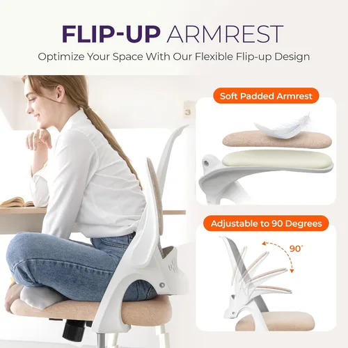 Miniatura 6 de NEO CHAIR Silla de escritorio para oficina, computadora, gaming, ergonómica con soporte lumbar, altura ajustable, ruedas giratorias, brazos Beige