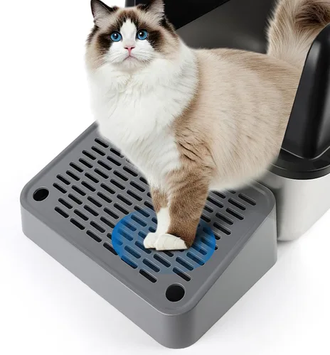 Miniatura 12 de Escalón para caja de arena, escalón para gatos, rampa, atrapador con función de filtro, fácil de limpiar, ideal para gatitos y gatos ancianos (negro)