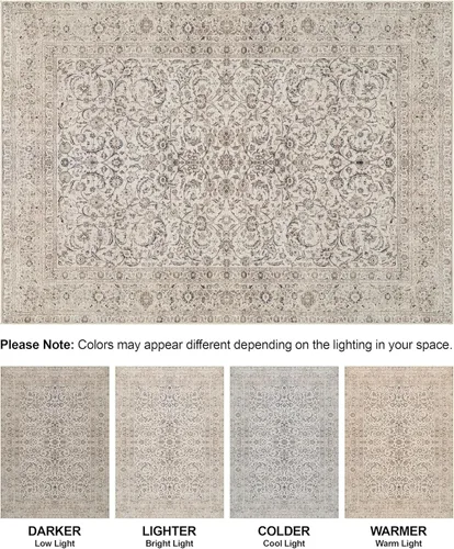 Miniatura 8 de Bloom Rugs - Alfombra lavable, antideslizante, de 1,83 x 2,74 m, color beige/blanco claro con borde tradicional, para sala de estar, dormitorio