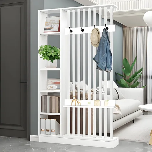 Miniatura 26 de Divisor de pared de habitación con estantes, pantalla de división de entrada de piso a techo, divisor de habitación independiente con estante