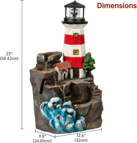 Miniatura 4 de Ferrisland Fuente de agua de 5 niveles con tronco de árbol, fuente grande con luces LED y bomba, 39.8" de alto, fuente independiente