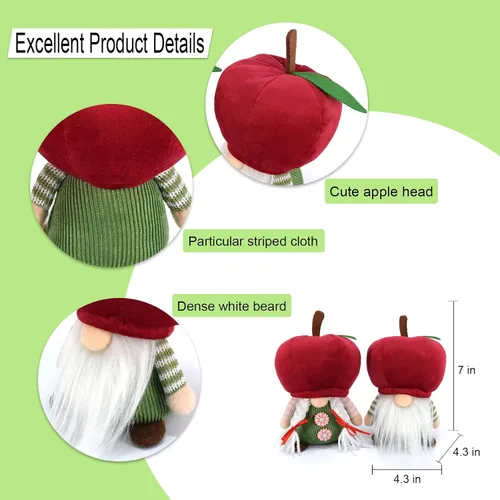 Miniatura 6 de 2 piezas de gnomos de manzana para parejas, adornos de felpa hechos a mano, muñeca sueca Tomte, fruta, nisse, elfo, bandeja escalonada, gnomo, rojo