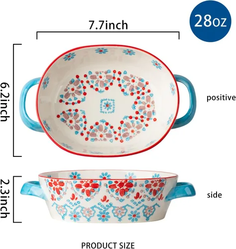 Miniatura 2 de Cacerola, plato de cerámica para hornear de 7.7 x 6.2 pulgadas, bandeja para lasaña profunda para horno, bandeja para hornear de 28 onzas con asas