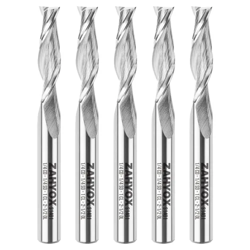 Miniatura 9 de Zahyox Broca de fresadora en espiral de vástago de 1/4 pulgadas, compresión arriba y abajo, carburo sólido, fresadora CNC recta para madera, 1/4