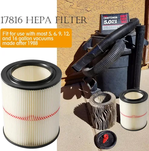 Miniatura 2 de 17816 Filtro para Craftsman Shop Vac 9-17816 Filtro de repuesto para aspiradora de 5 galones y más grandes, filtro de aire húmedo y seco 917816
