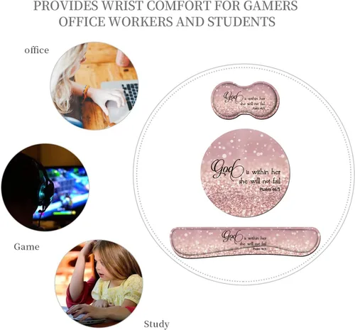 Miniatura 7 de Juego de reposamuñecas para teclado y mouse pad con posavasos, espuma viscoelástica, alivio del dolor fácil de escribir, juego de 4 almohadillas