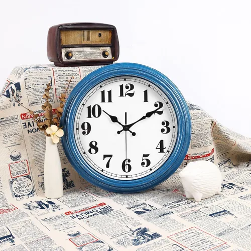 Miniatura 3 de JENLYSTIME Reloj de pared retro de 12 pulgadas, silencioso, sin tictac, funciona con batería, movimiento fácil de leer, relojes de pared para 12