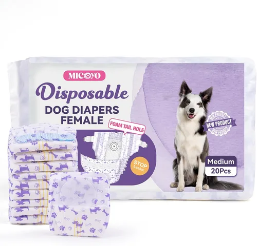 Miniatura 8 de MICOOYO Pañales desechables para perras, pañales para perras, pañal para mascotas súper absorbente con agujero de cola de espuma para el celo