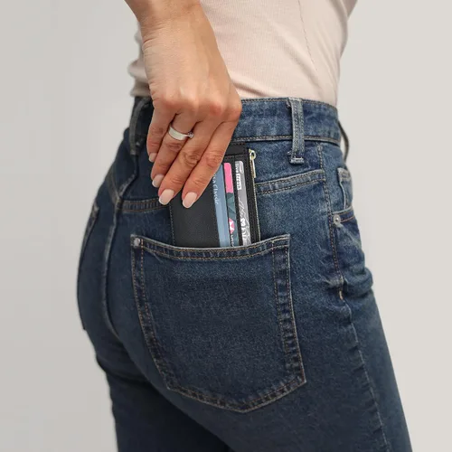 Miniatura 8 de Sodsay Estuche para tarjetas, cartera delgada con bolsillo frontal, para mujer, sujetatarjetas con llavero