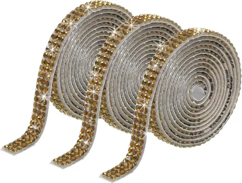 Miniatura 49 de MECCANIXITY 3 rollos de cinta de diamantes de imitación autoadhesiva de 3 yardas y 0.315 in para proyectos de artes y manualidades, pasteles de Beige