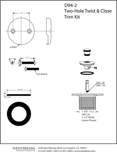 Miniatura 2 de Westbrass Twist & Close - Juego de molduras para bañera con placa frontal de desbordamiento de dos agujeros, negro mate, D94-2-62 Mate negro