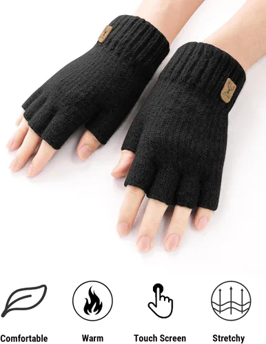 Miniatura 6 de Guantes sin dedos de medio dedo para invierno. Guantes cálidos de punto para trabajo, running, ciclismo y conducción para hombres y mujeres
