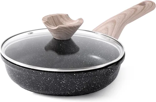 Kordisen Sartén antiadherente con tapa, sartén para tortilla de huevo de granito de 8 pulgadas, saludable y no tóxico, compatible con inducción, sin