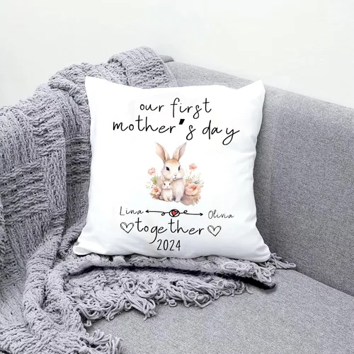 Miniatura 3 de Bunny Mothers Day, Personalised Pillow Case Decor for Home, Present for Mom, Grandmother, for Her