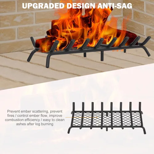 Miniatura 6 de Rejilla de chimenea de 30 pulgadas con retenedor de brasas Rejilla de leña para chimenea con barra redonda de acero sólido resistente de 3/4