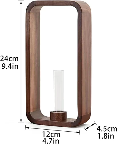 Miniatura 6 de Transprent - Jarrón de vidrio, tubo de ensayo, soporte para plantas hidrofílicas, marco de madera de nogal, soporte de flores, mesa de jardín