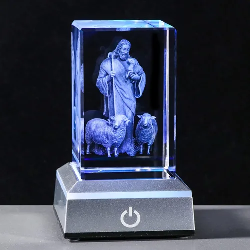 Miniatura 8 de YWHL Figuras de belén de cristal 3D con base colorida grabada con láser, estatuas de la Santa Familia para regalos religiosos para mujeres y hombres