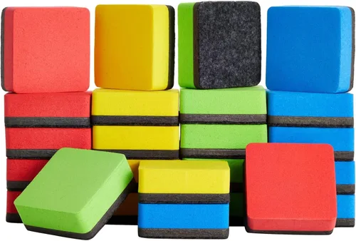 Juvale Paquete de 24 mini borradores magnéticos cuadrados de borrado en seco, 2 x 0.8 pulgadas y 4 colores, borradores magnéticos para pizarra