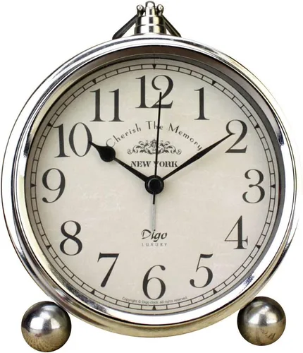 JUSTUP Reloj de mesa vintage, reloj de escritorio de estilo europeo de hierro, funciona con pilas, sin tictac, para decoración del hogar (plateado)
