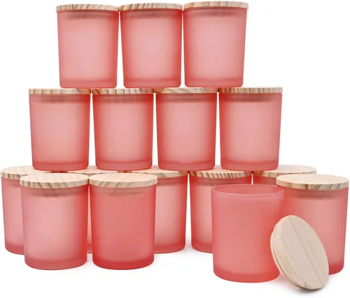 SHOWIN Tarros gruesos para hacer velas, 16 unidades, tarros vacíos de 7 onzas con tapas de madera para hacer velas, contenedor de muestra, rosa Rosa