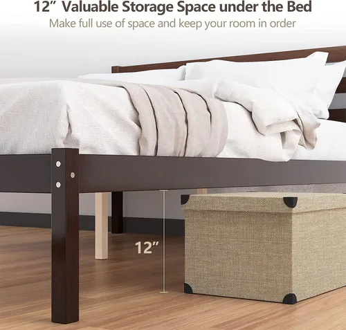 Miniatura 5 de Giantex Base de cama de plataforma de madera, cabecera con paneles, soporte de listones de madera, no necesita resortes, base de colchón de cama