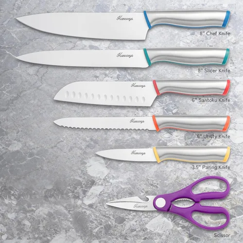 Miniatura 3 de Juego de cuchillos de cocina de 11 piezas, juego de cuchillos de chef de acero inoxidable alemán de alto carbono con 5 protectores de cuchillas