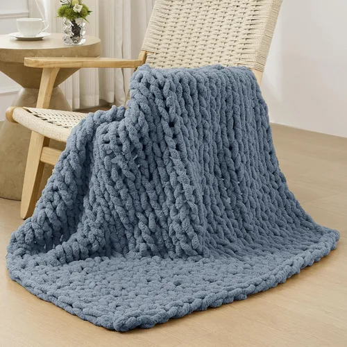 Miniatura 68 de Bigacogo Manta de punto grueso para sofá, 51 x 63 pulgadas, 100% tejida a mano con hilo de felpilla grueso jumbo, acogedoras y suaves mantas grandes