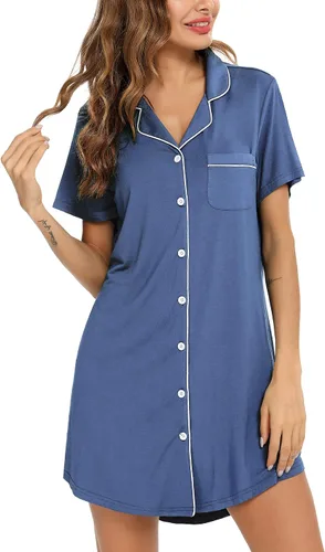 Miniatura 162 de Samring Camisón de pijama para mujer, manga corta/larga, con botones, camisón para dormir, camisón para novio, talla XXL