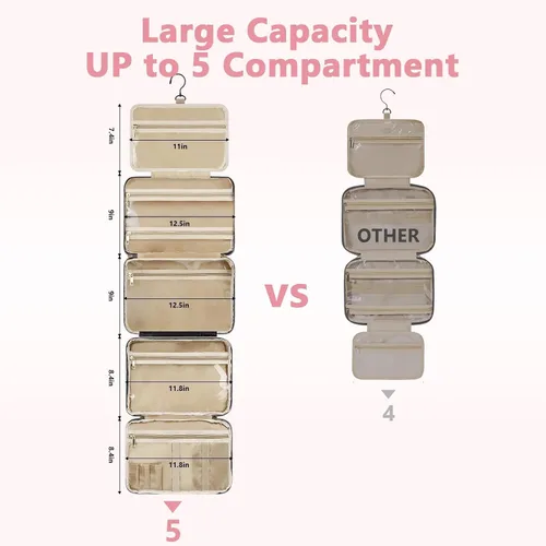 Miniatura 5 de Neceser de viaje desmontable para mujer – Neceser grande para mujeres que viajan – Bolsa de maquillaje colgante para cosméticos, organizador